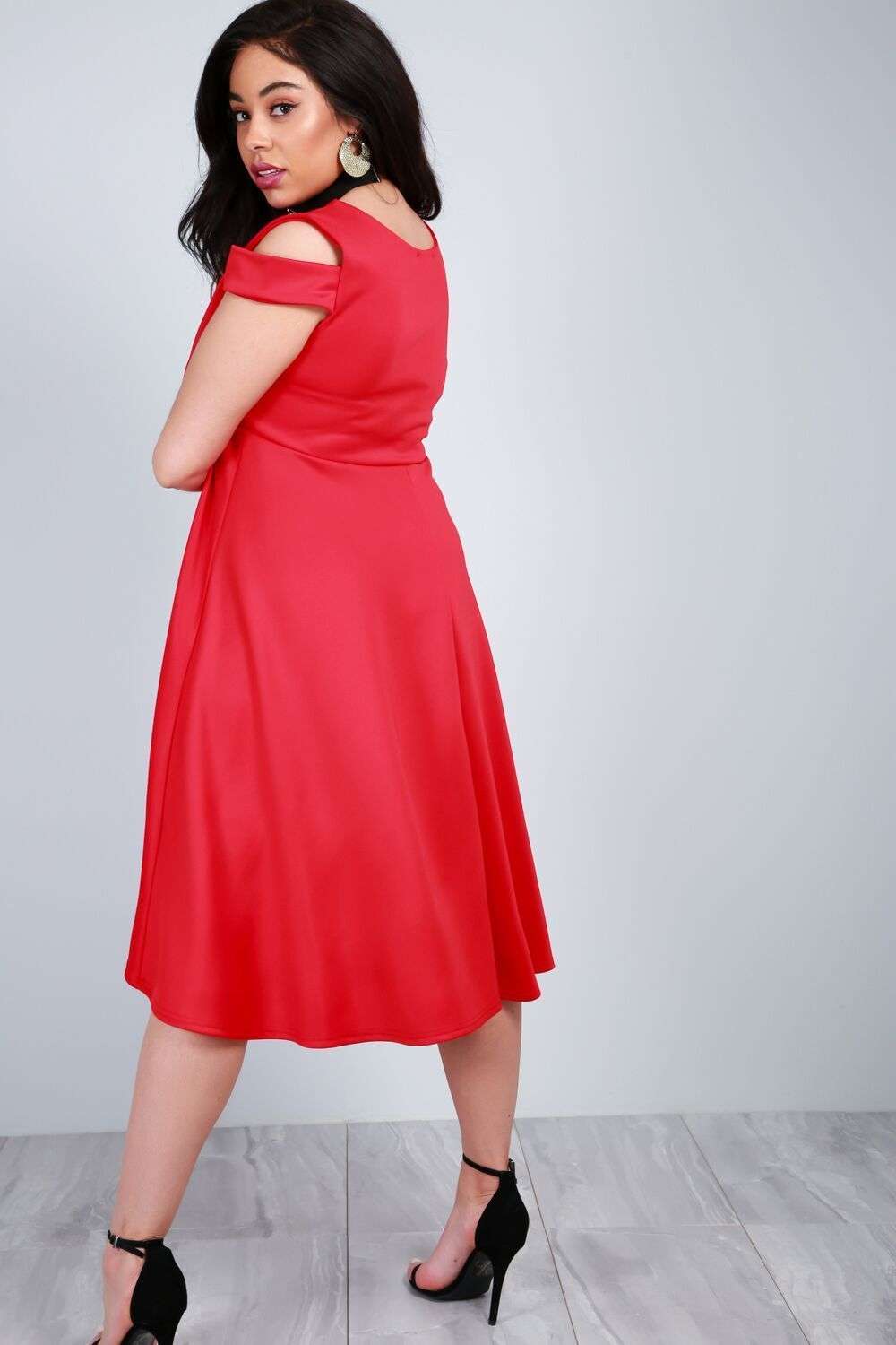 Sara Cold Shoulder Midi Swing Dress - bejealous-com