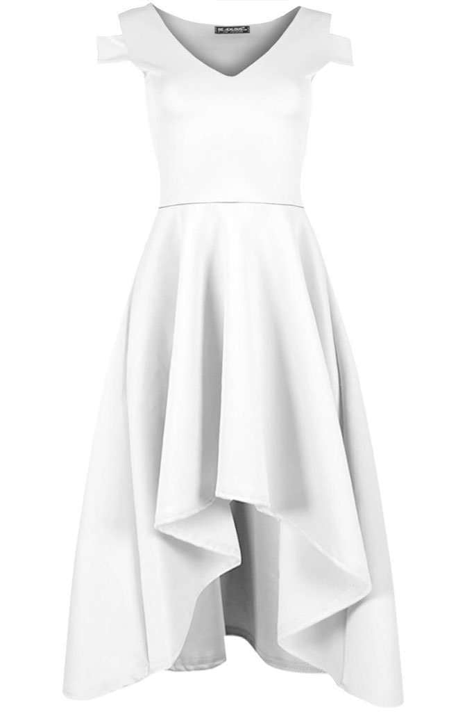 Sara Cold Shoulder Midi Swing Dress - bejealous-com