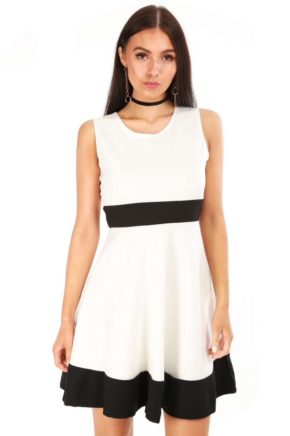 Sarah Sleeveless Contrast Panelled Skater Dress - bejealous-com