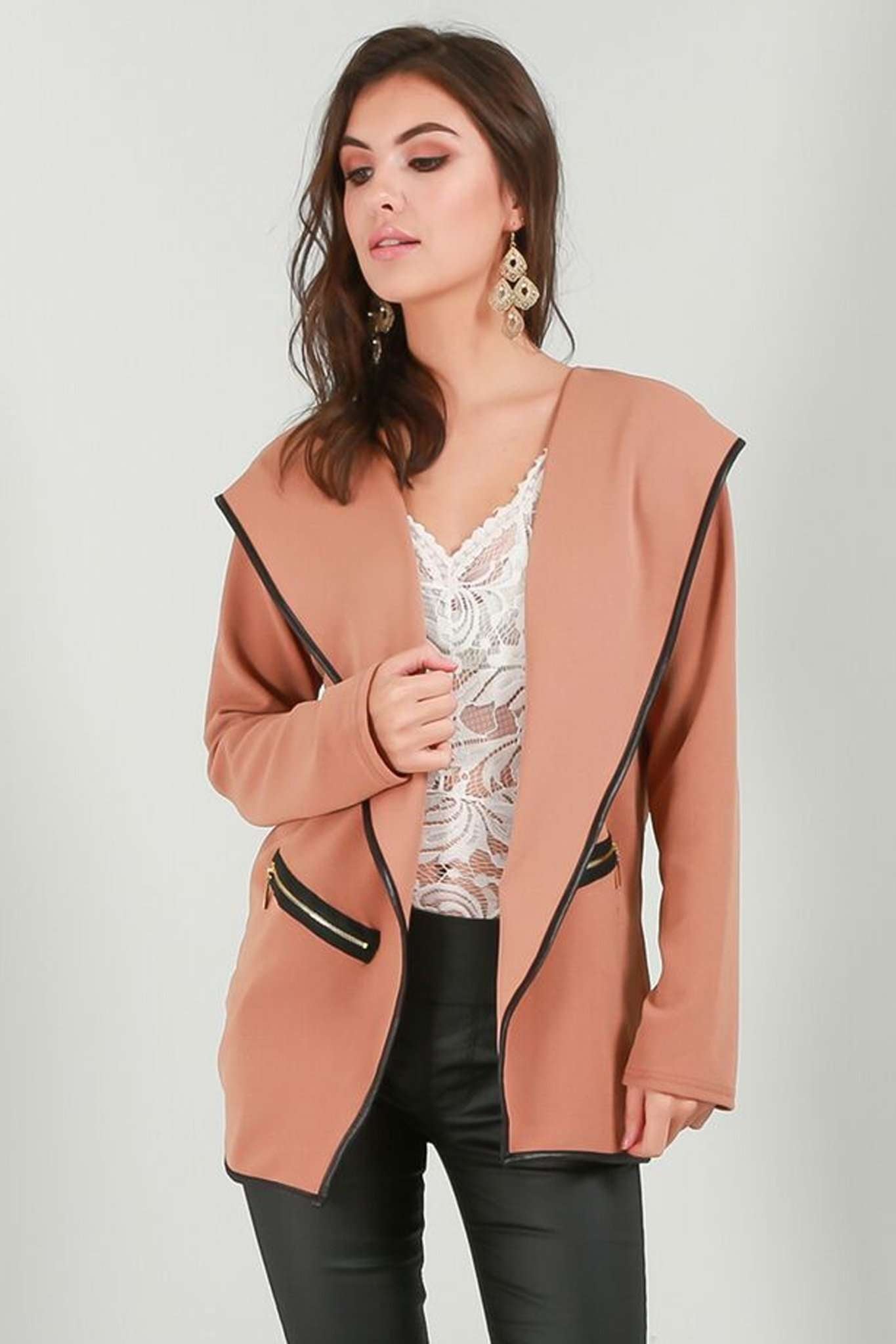Sasha Contrast Piped Hooded Cardigan Jacket - bejealous-com