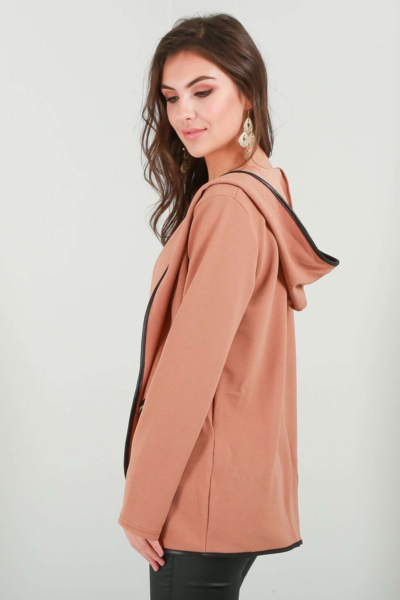 Sasha Contrast Piped Hooded Cardigan Jacket - bejealous-com