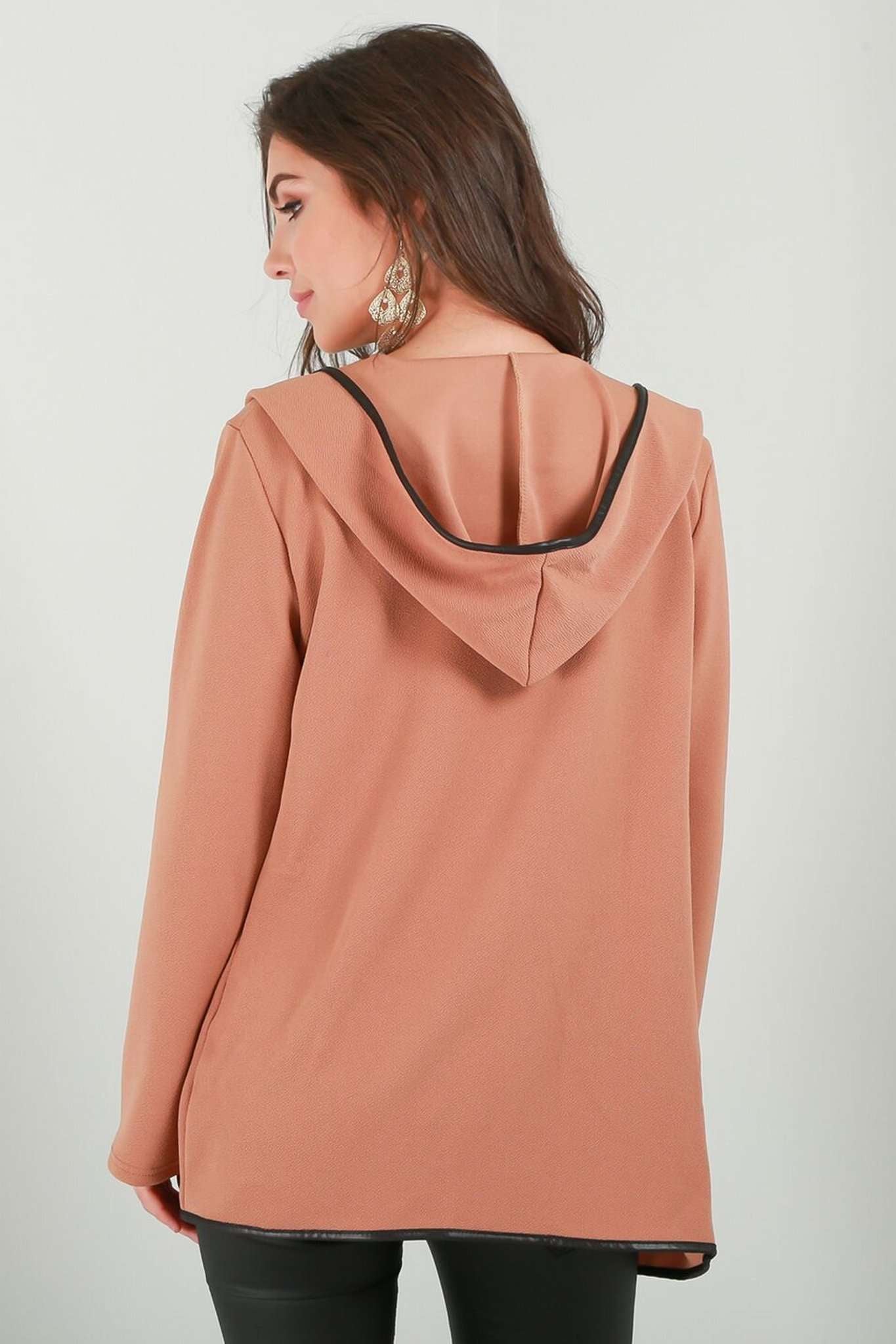 Sasha Contrast Piped Hooded Cardigan Jacket - bejealous-com