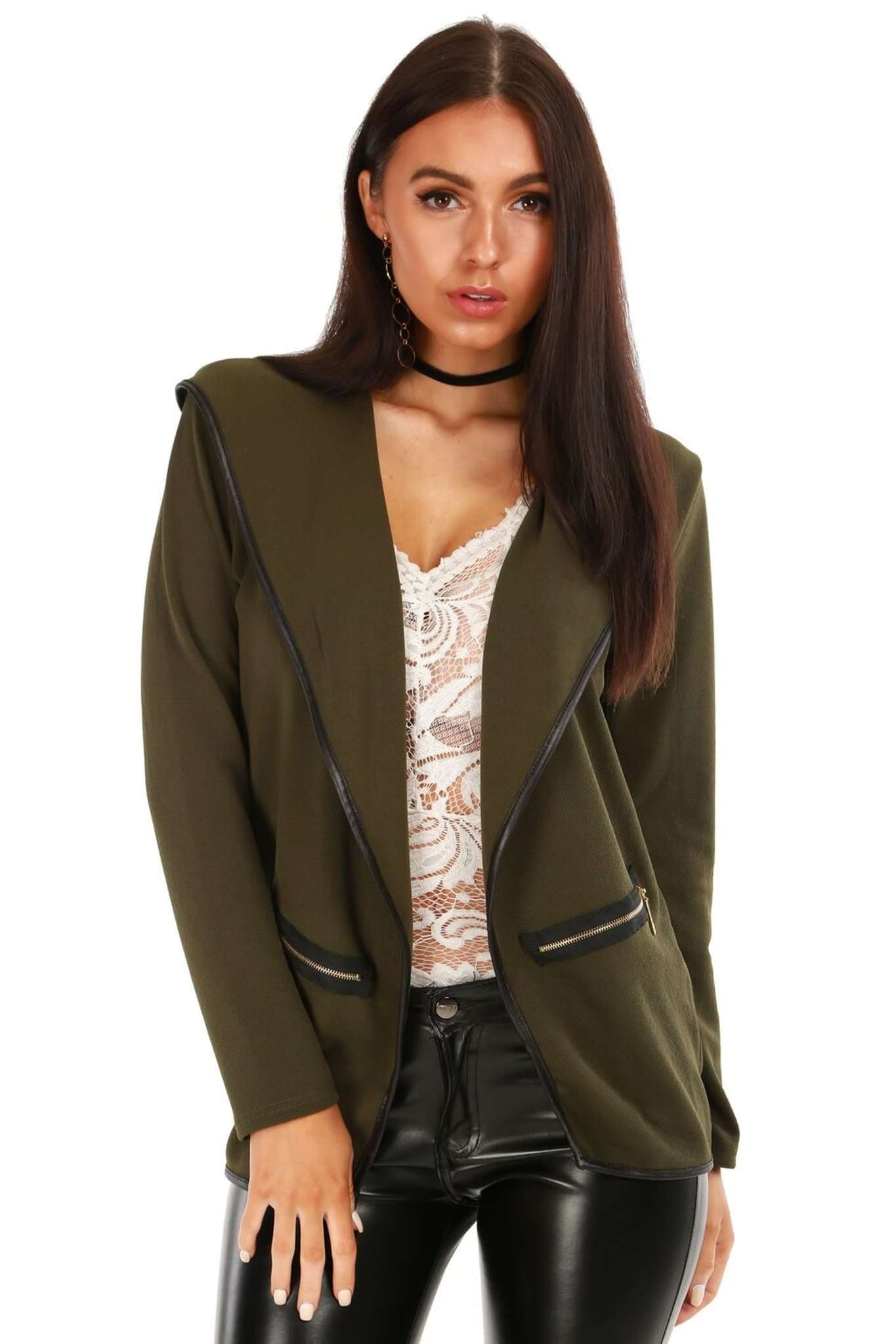 Sasha Contrast Piped Hooded Cardigan Jacket - bejealous-com