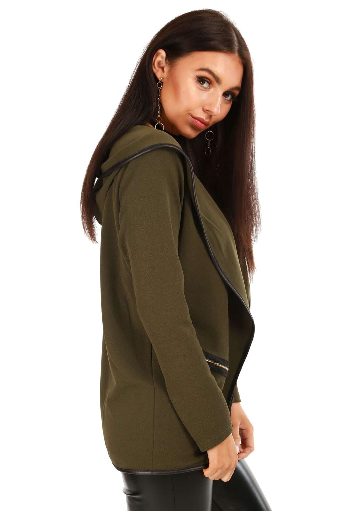 Sasha Contrast Piped Hooded Cardigan Jacket - bejealous-com