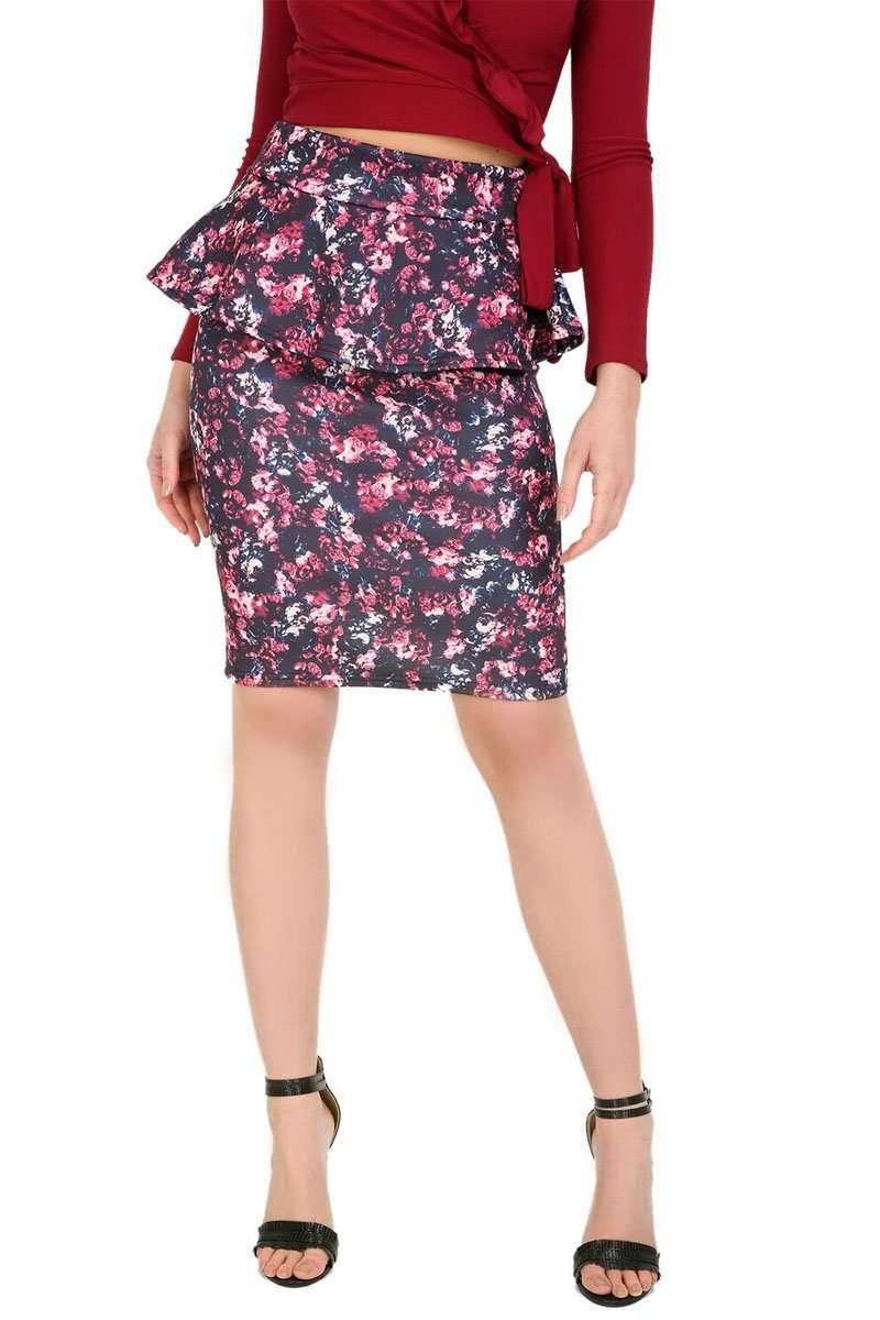 Saskia High Waist Floral Peplum Midi Skirt - bejealous-com