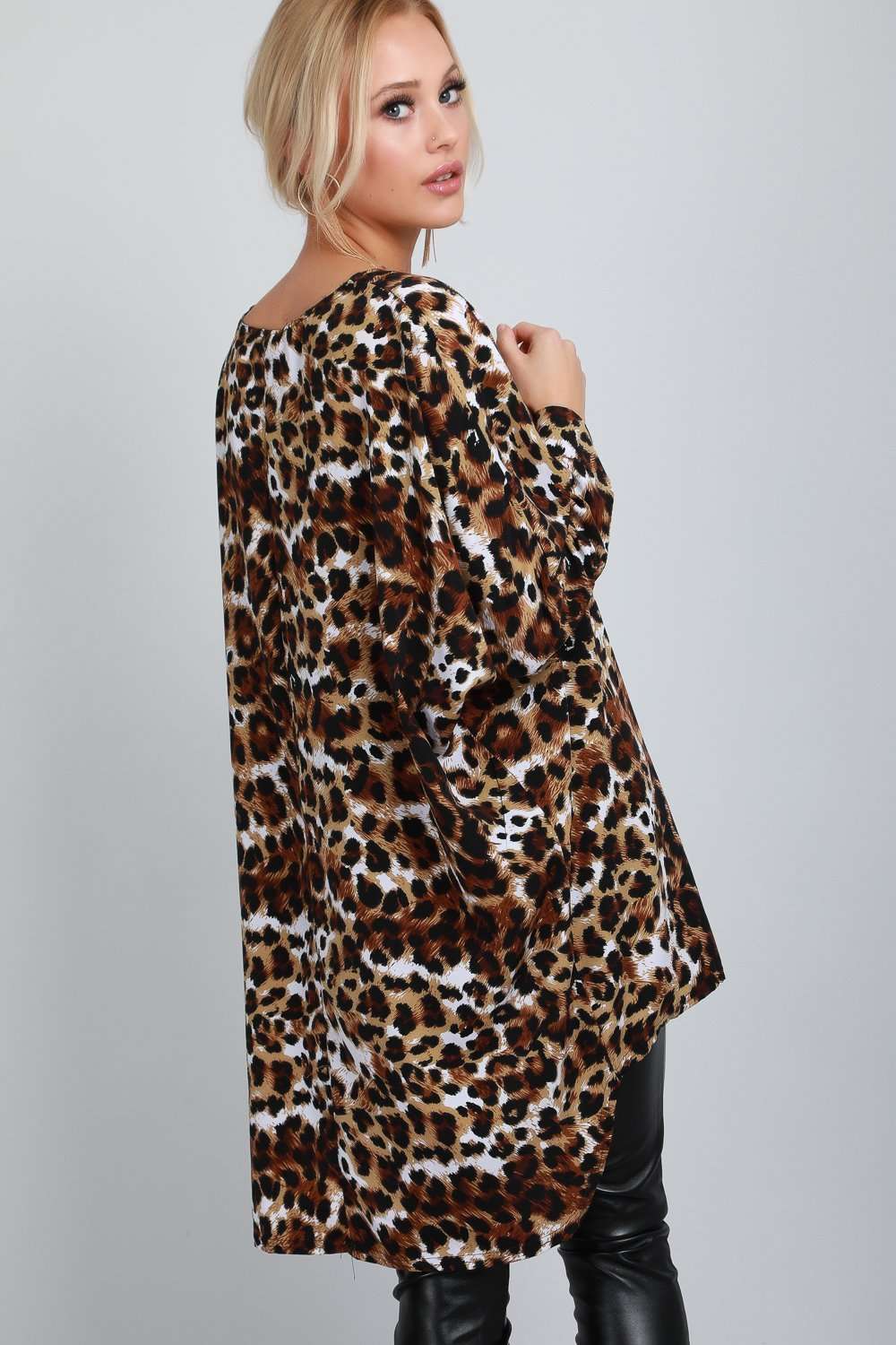 Sassie Leopard Print Long Sleeve Bat Wing Top - bejealous-com
