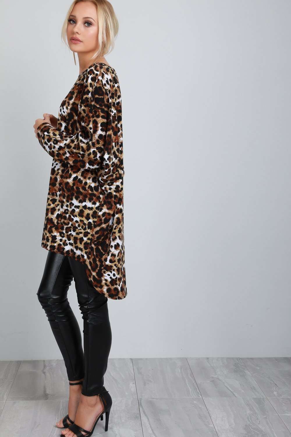 Sassie Leopard Print Long Sleeve Bat Wing Top - bejealous-com