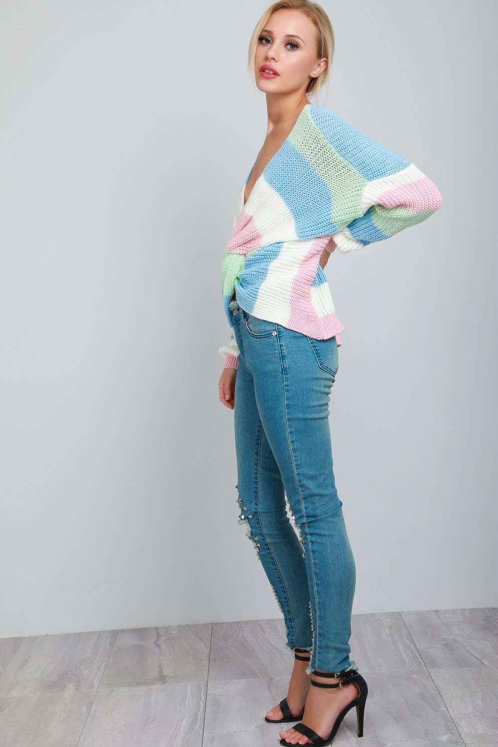 Sharan Twist Front Oversized Striped Knitted Jumper - bejealous-com