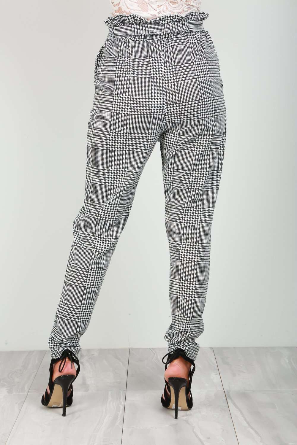 Shian High Waisted Belted Monochrome Trousers - bejealous-com