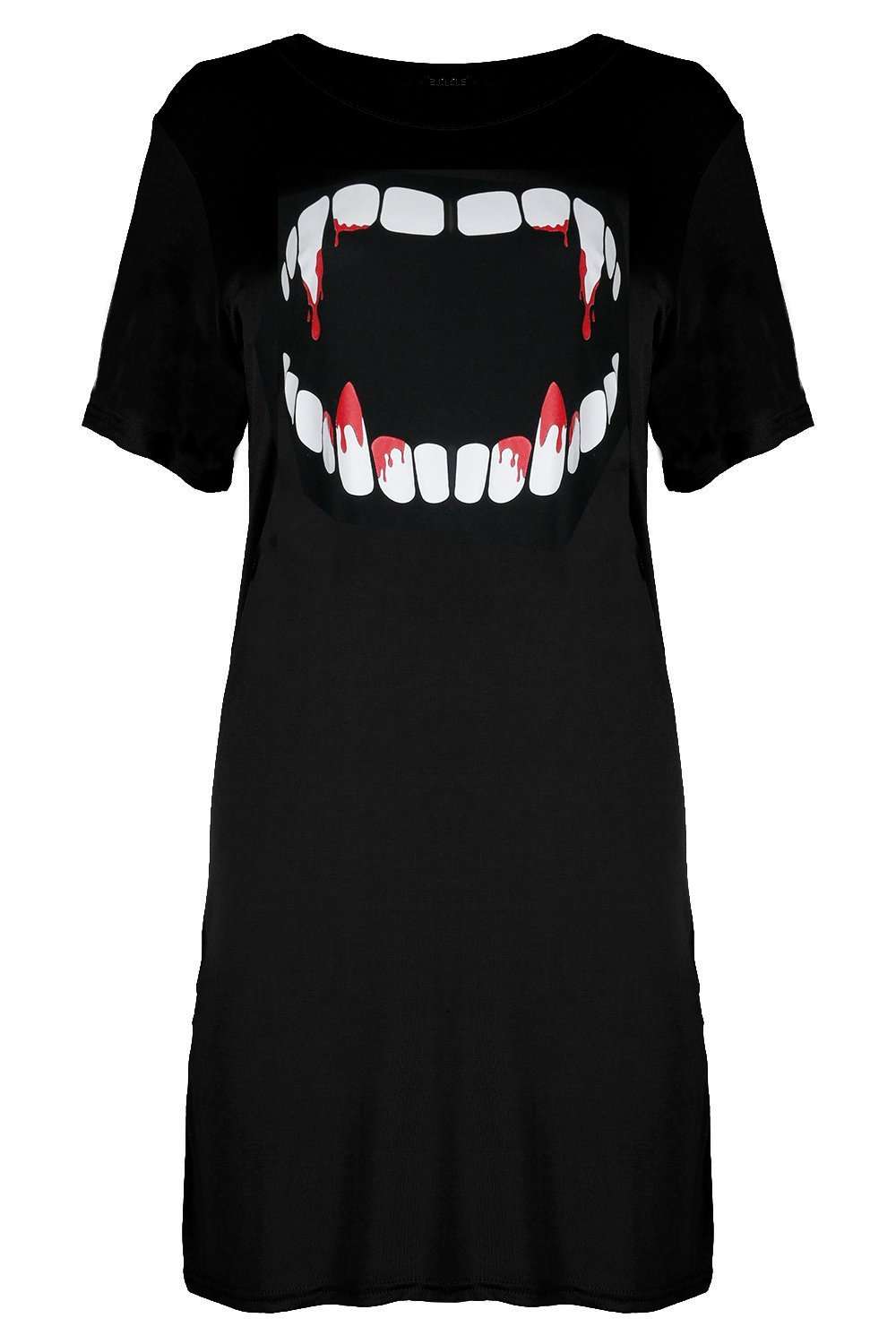 Short Sleeve Oversized Vampire Print Mini Dress - bejealous-com