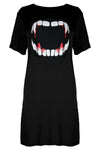 Short Sleeve Oversized Vampire Print Mini Dress - bejealous-com
