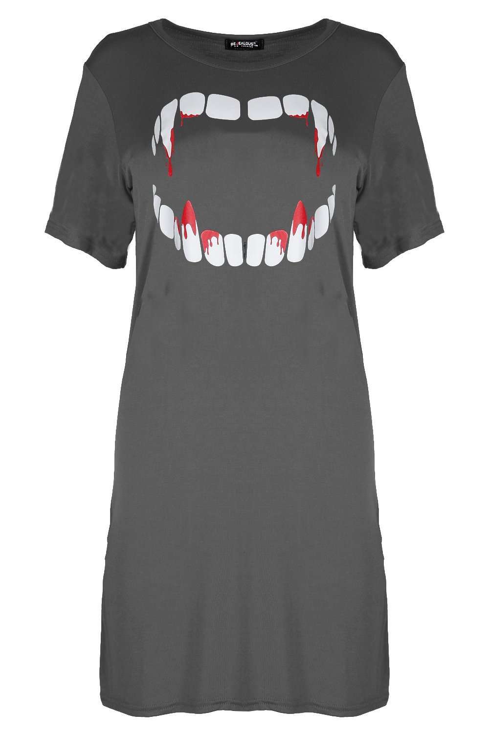 Short Sleeve Oversized Vampire Print Mini Dress - bejealous-com