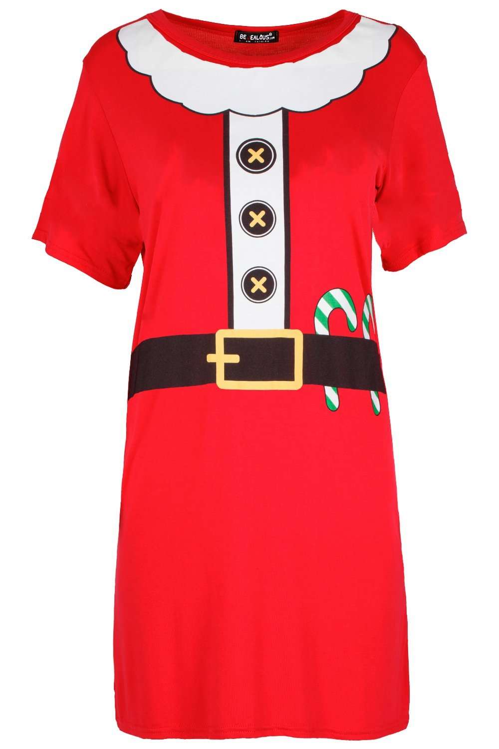 Short Sleeve Santa Costume Printed Tshirt Dress - bejealous-com