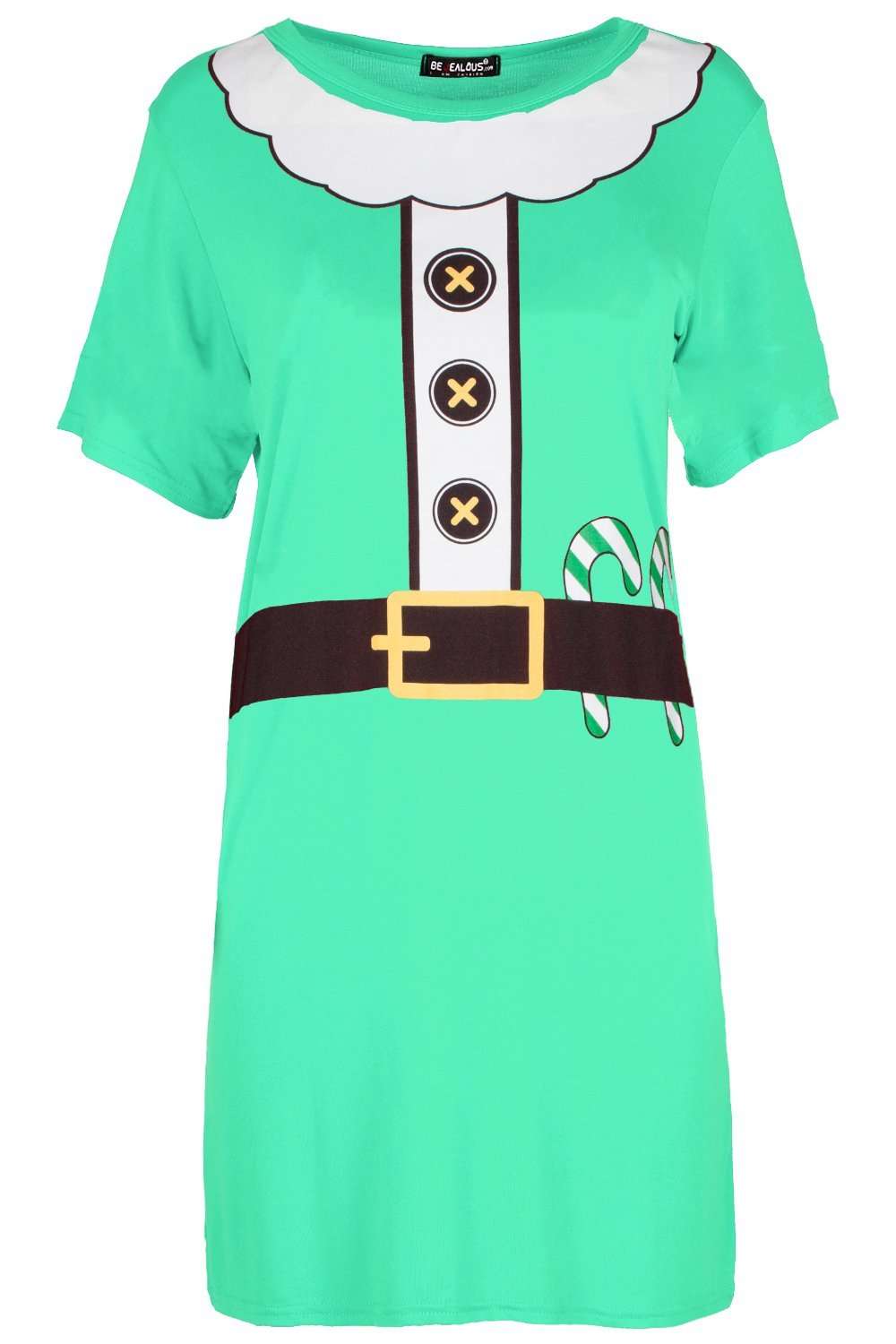 Short Sleeve Santa Costume Printed Tshirt Dress - bejealous-com