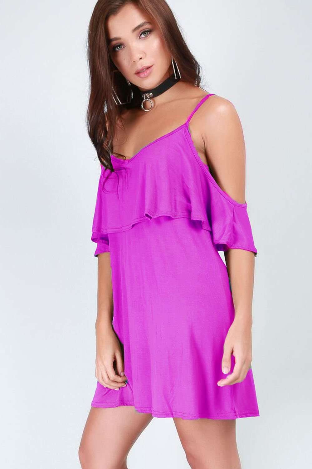 Sienna Strappy Cold Shoulder Frill Mini Dress - bejealous-com
