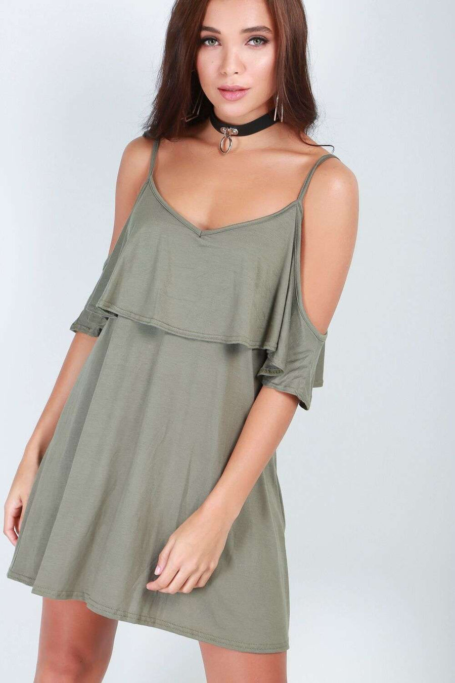Cold Shoulder Basic Jersey Strappy Mini Dress - bejealous-com