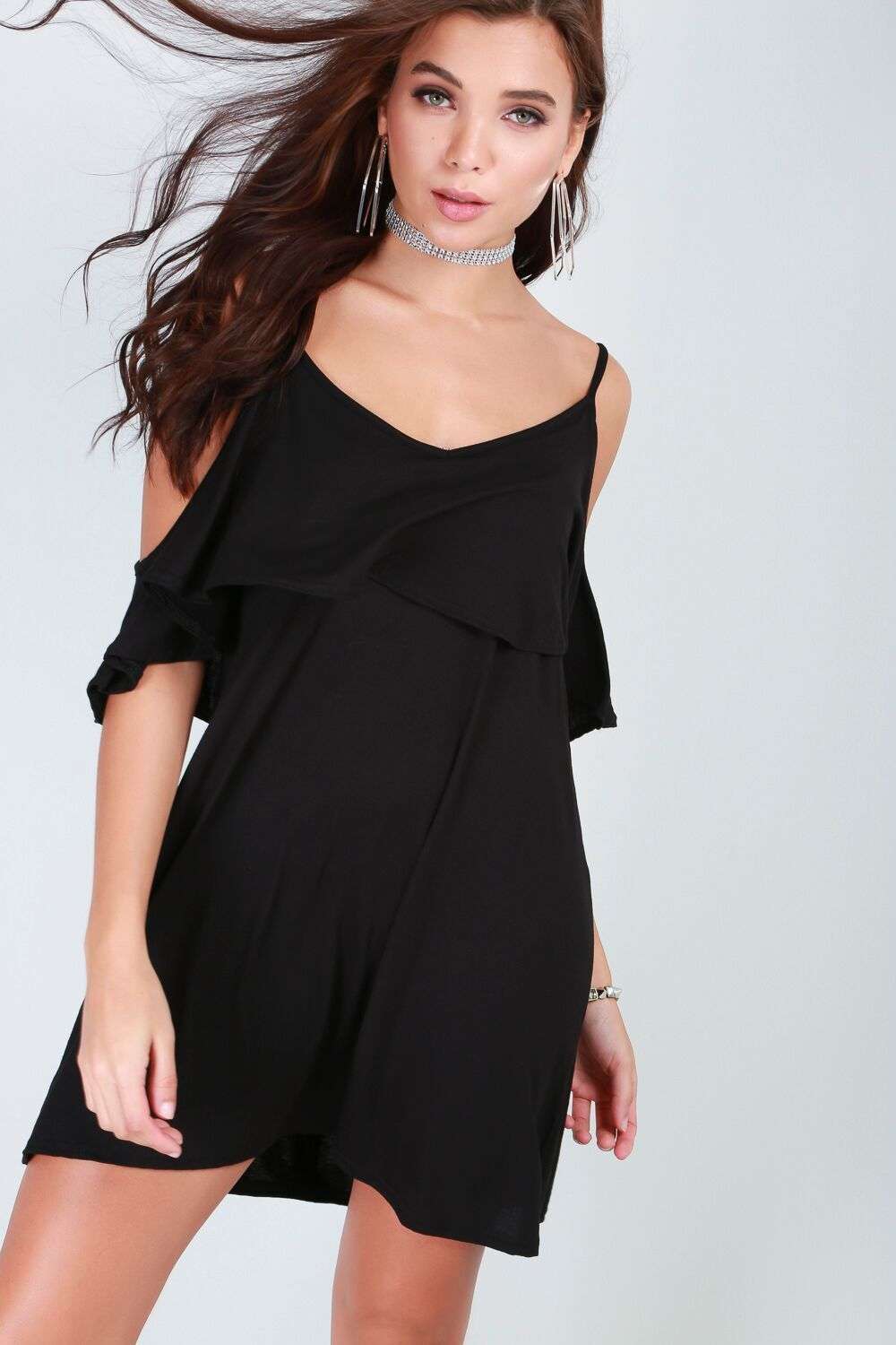 Cold Shoulder Basic Jersey Strappy Mini Dress - bejealous-com
