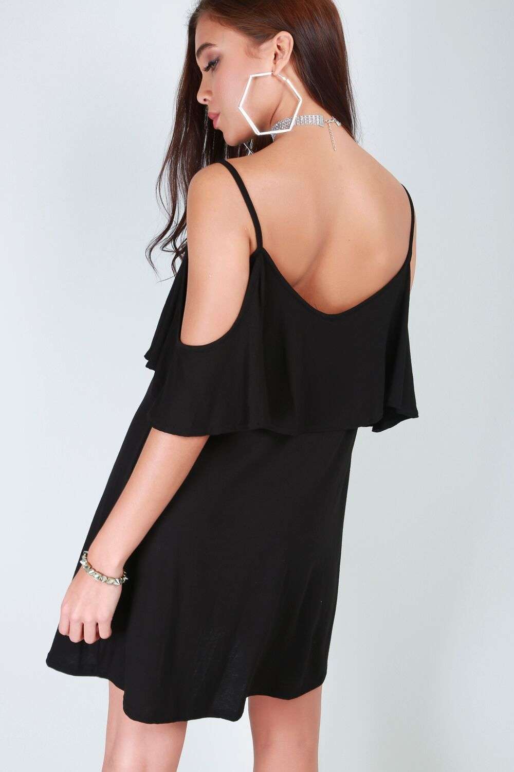 Cold Shoulder Basic Jersey Strappy Mini Dress - bejealous-com