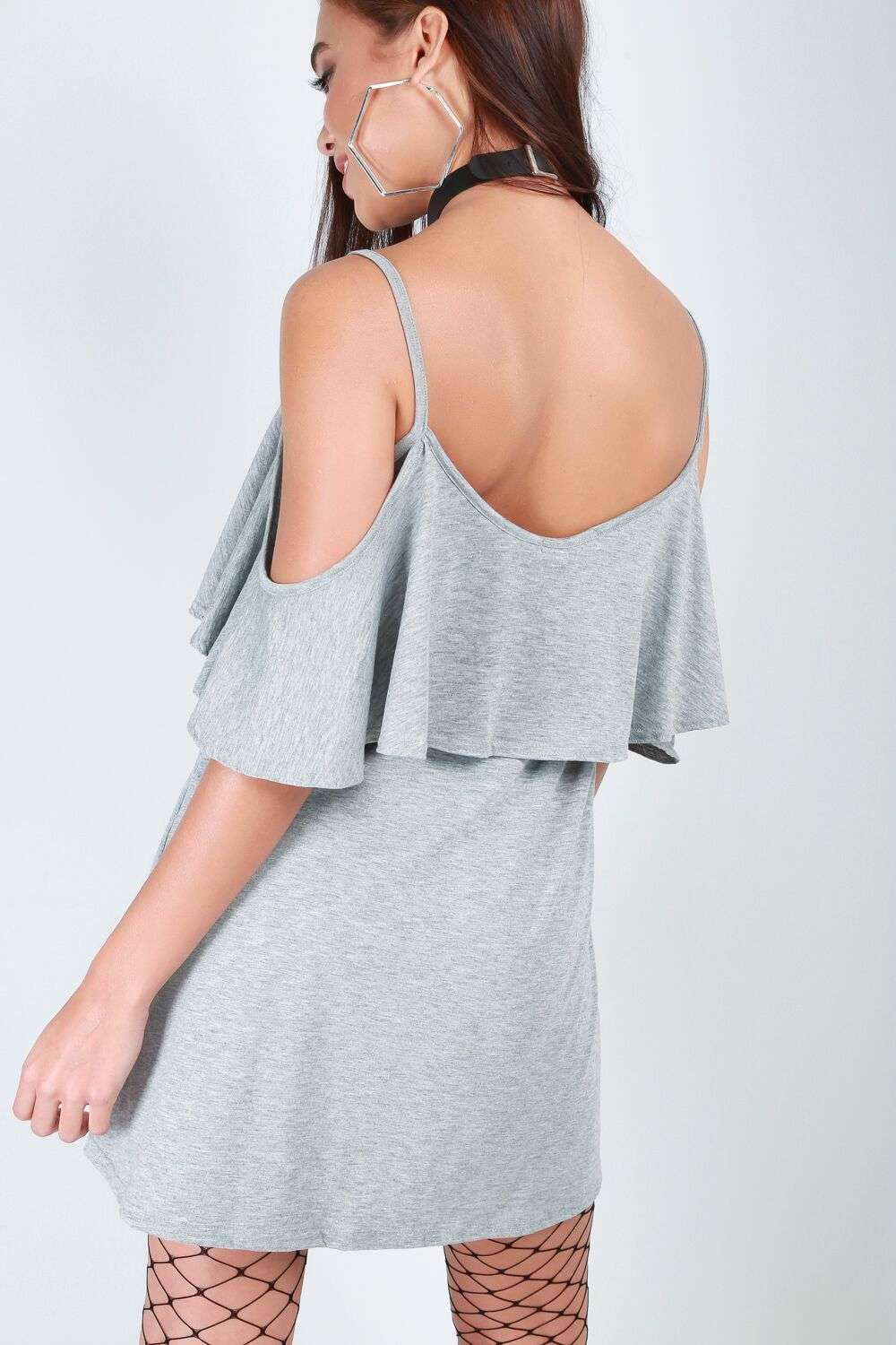 Cold Shoulder Basic Jersey Strappy Mini Dress - bejealous-com