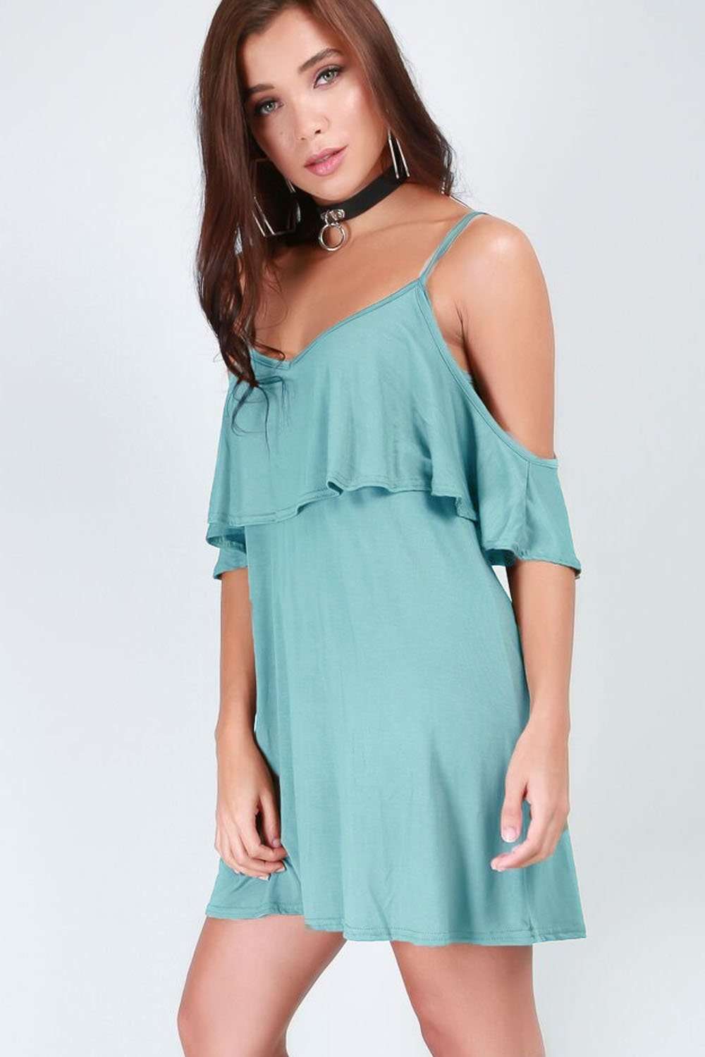 Sienna Strappy Off Shoulder Frill Mini Dress - bejealous-com