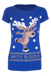 Skating Reindeer Christmas Print Cap Sleeve Tshirt - bejealous-com