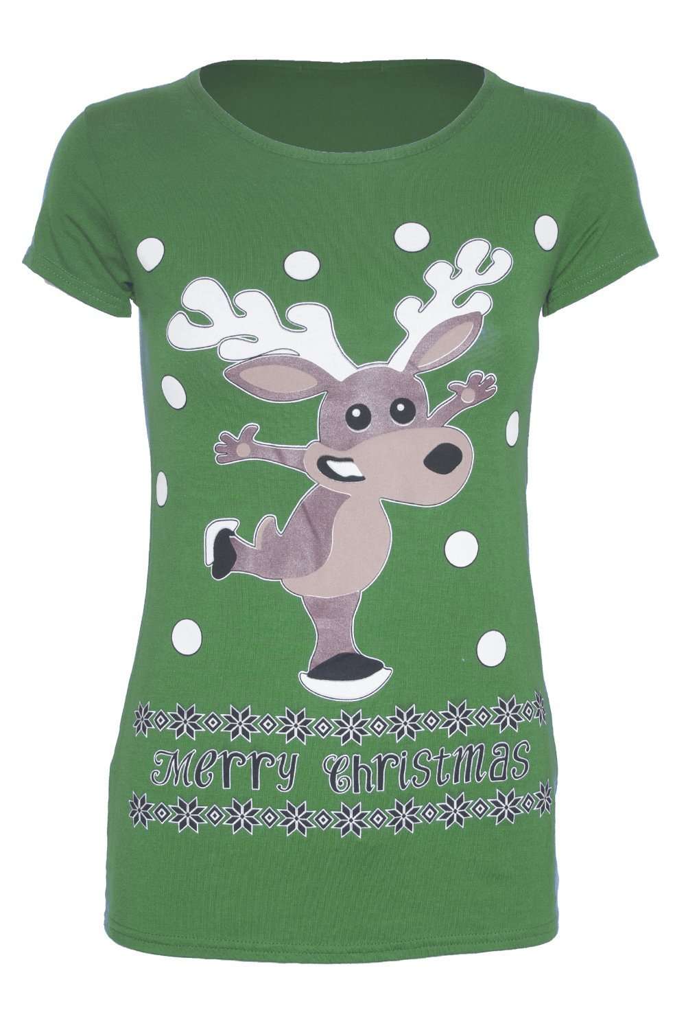 Skating Reindeer Christmas Print Cap Sleeve Tshirt - bejealous-com