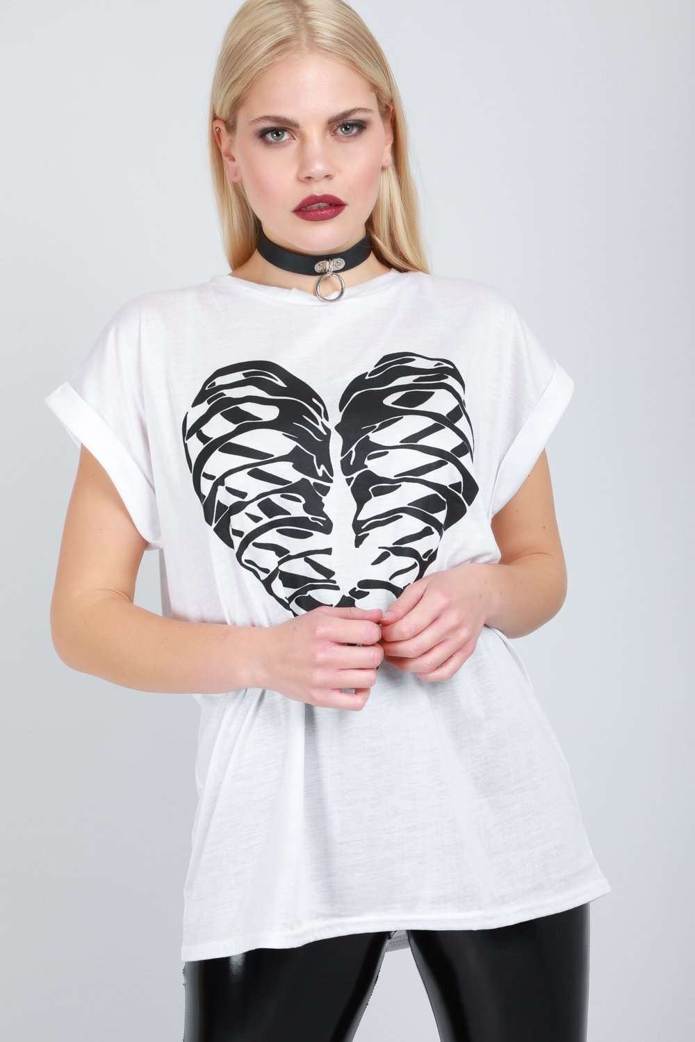 Skeleton Heart Graphic Print Baggy Tshirt - bejealous-com