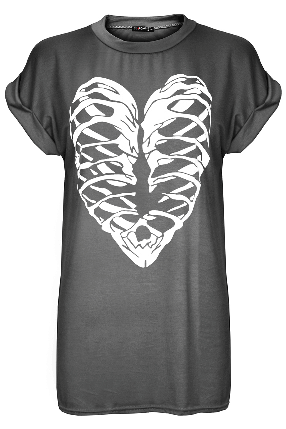 Skeleton Heart Graphic Print Baggy Tshirt - bejealous-com