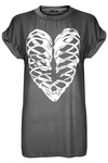 Skeleton Heart Graphic Print Baggy Tshirt - bejealous-com