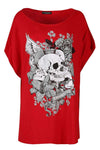 Skull Graphic Print Black Oversized Off Shoulder Tshirt - bejealous-com