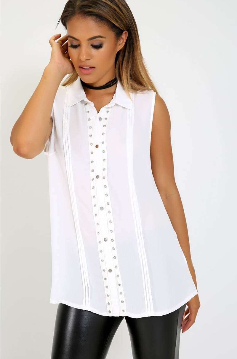 Sleeveless Chiffon Silver Button Baggy Shirt - bejealous-com