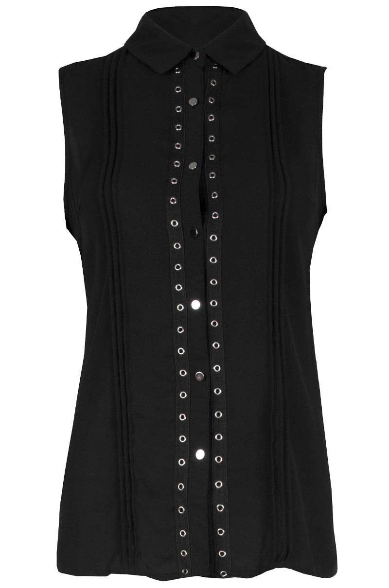 Sleeveless Chiffon Silver Button Baggy Shirt - bejealous-com