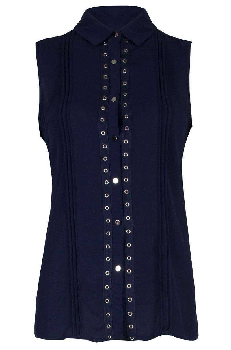 Sleeveless Chiffon Silver Button Baggy Shirt - bejealous-com