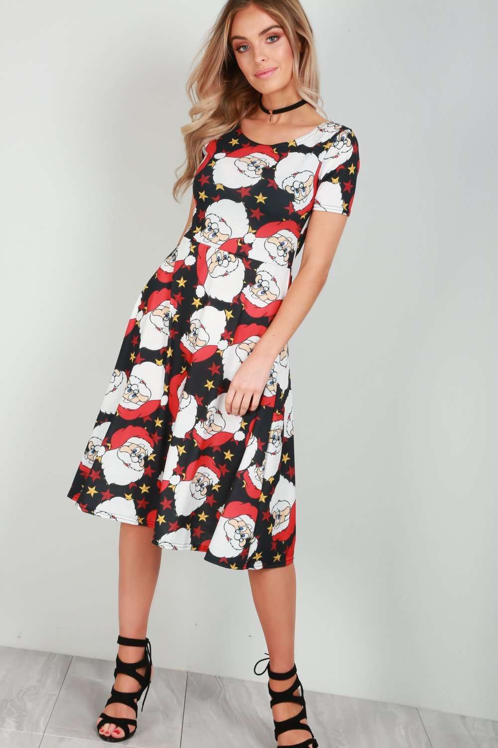 Snowman Christmas Print Cap Sleeve Midi Swing Dress - bejealous-com