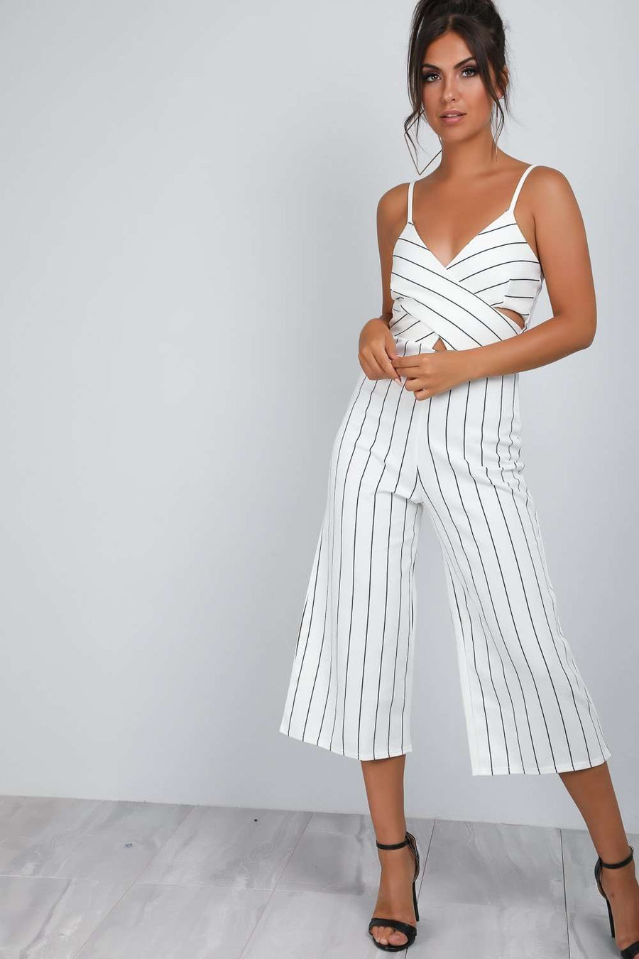 Sofia Pin Stripe Cropped Leg Jumpsuit - bejealous-com