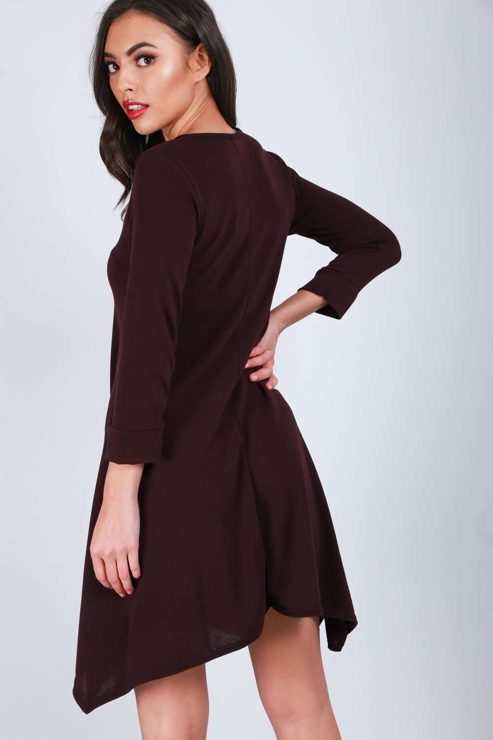 Sophia Dip Hem Long Sleeve Knitted Dress - bejealous-com