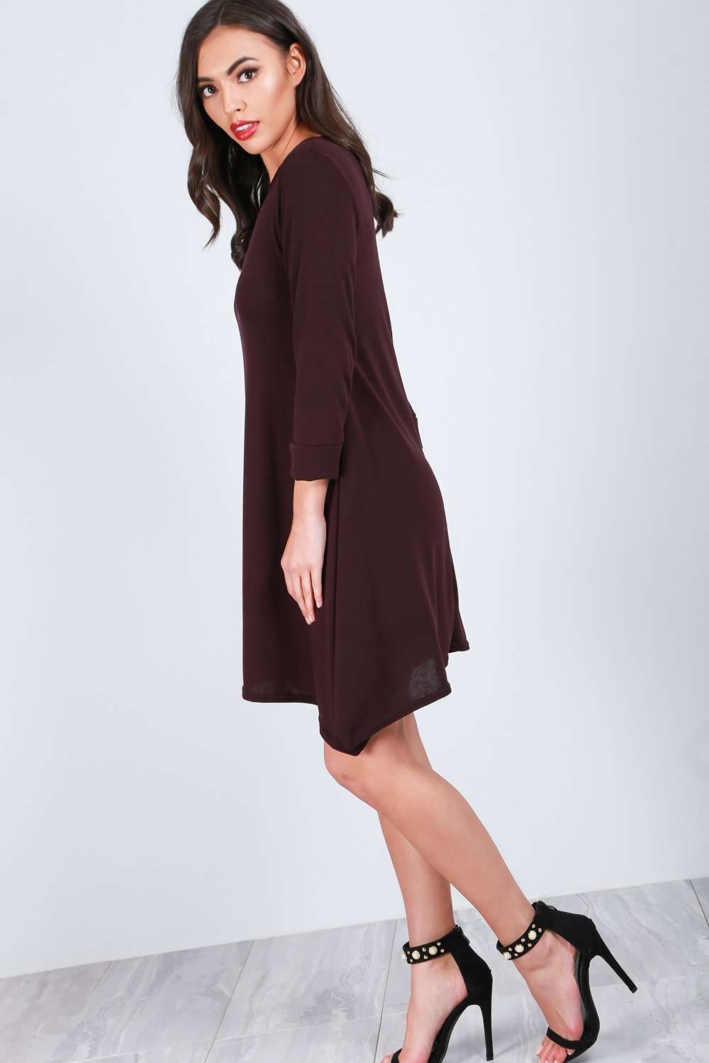 Sophia Dip Hem Long Sleeve Knitted Dress - bejealous-com