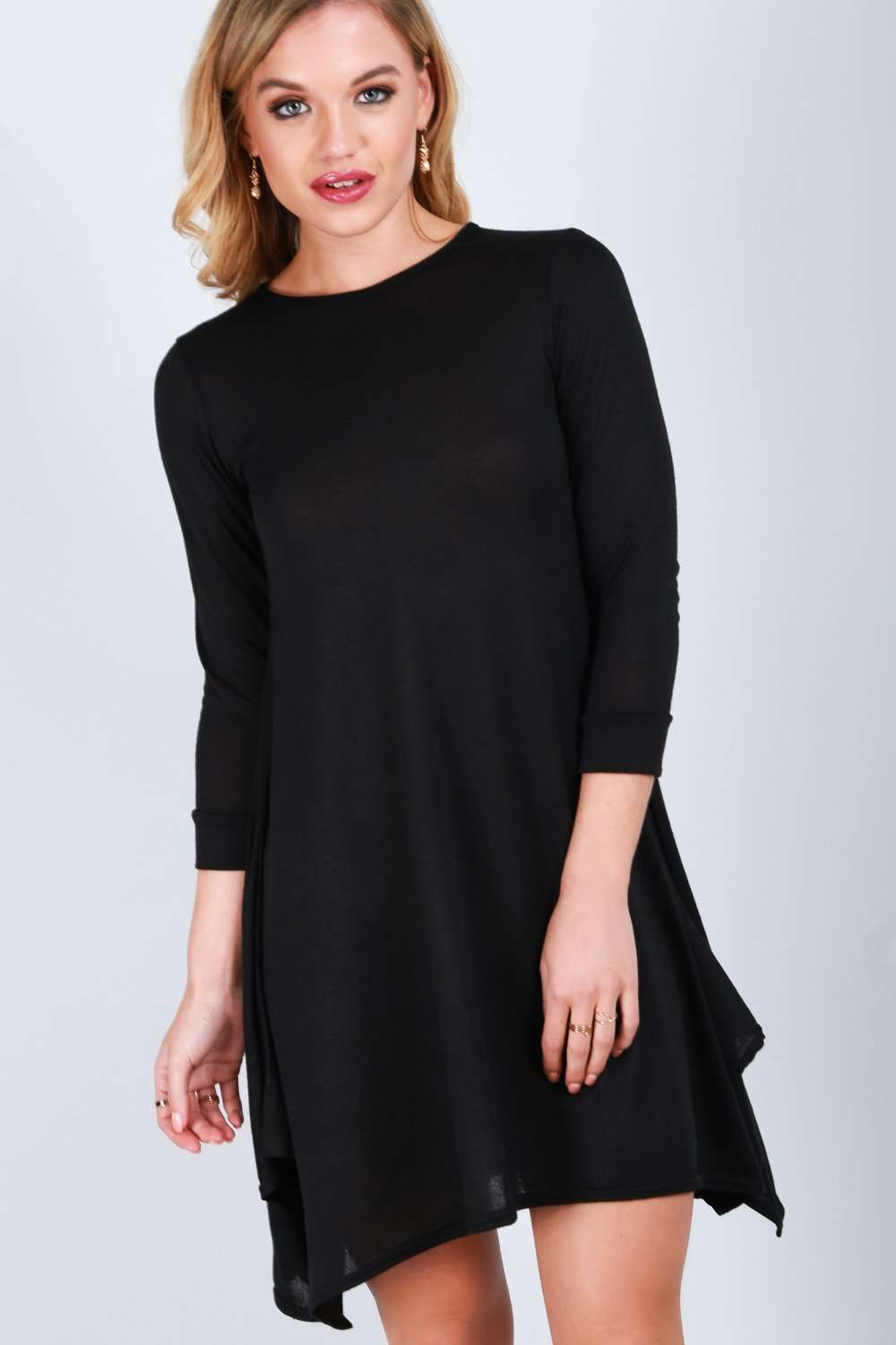 Sophia Dip Hem Long Sleeve Knitted Dress - bejealous-com