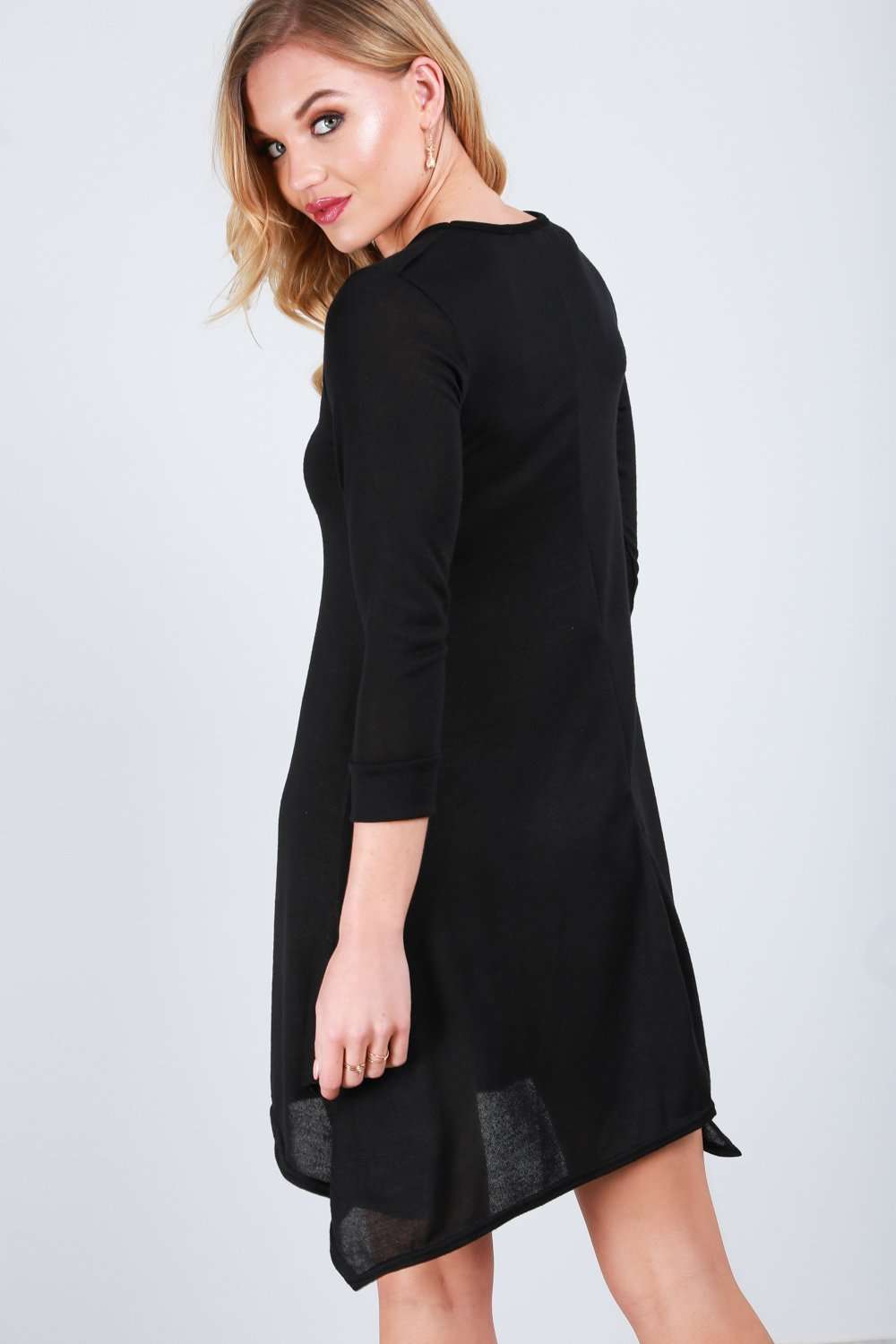 Sophia Dip Hem Long Sleeve Knitted Dress - bejealous-com