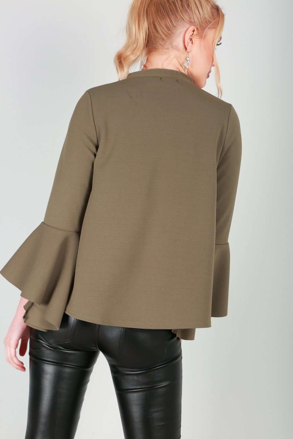 Sophia Flare Sleeve Choker Neck Open Front Jacket - bejealous-com