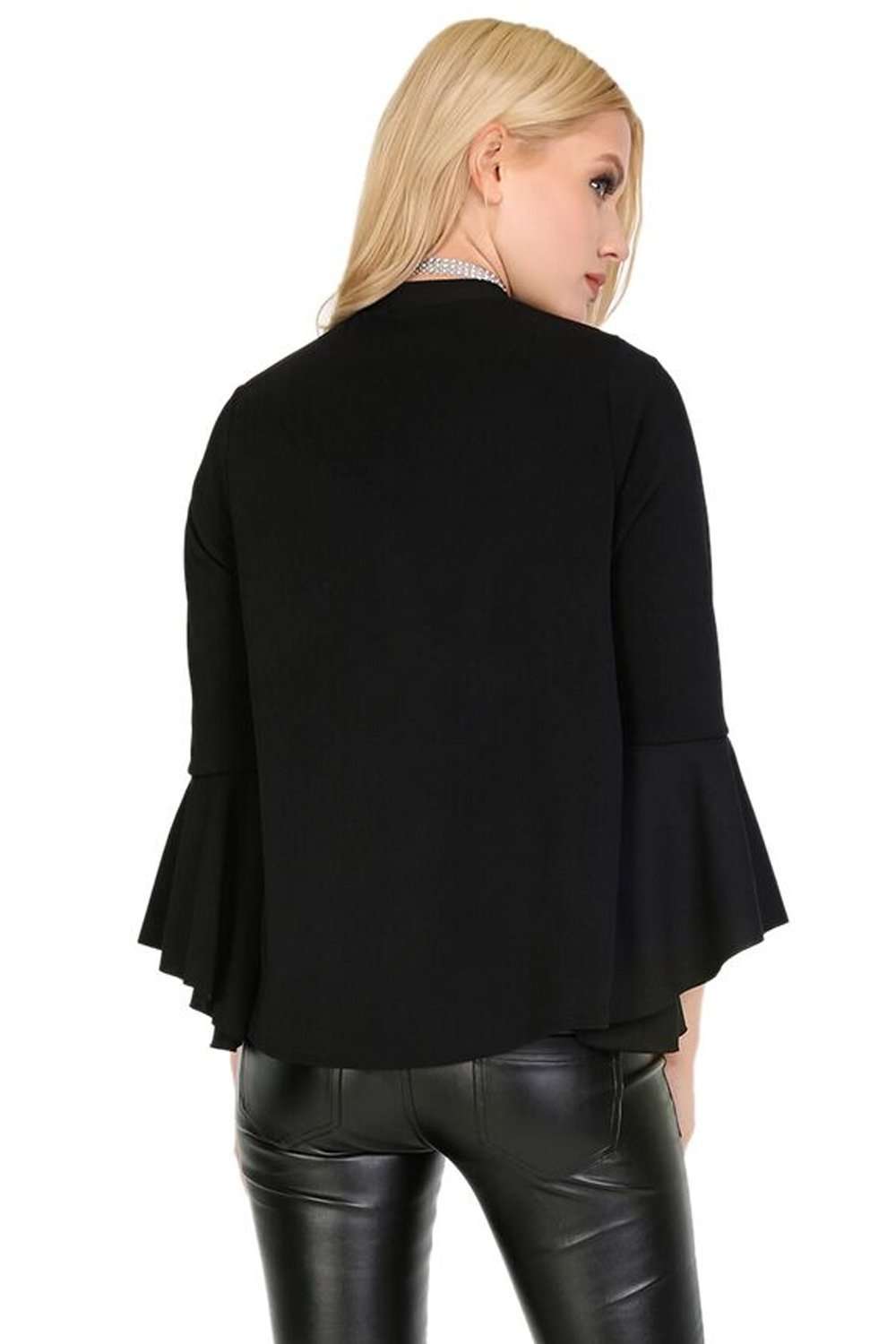 Sophia Flare Sleeve Choker Neck Open Front Jacket - bejealous-com