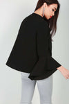 Sophia Flare Sleeve Choker Neck Open Front Jacket - bejealous-com