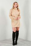 Long Sleeve Turtle Neck Knitted Dress - bejealous-com