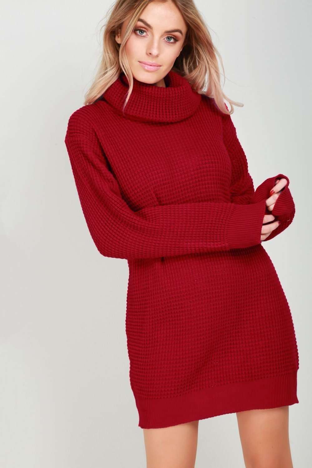 Sophia Long Sleeve Roll Neck Oversized Knitted Dress - bejealous-com