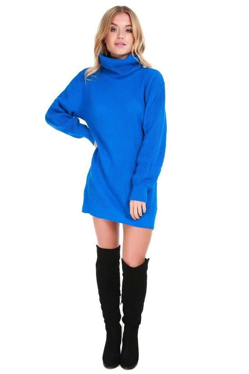 Sophia Long Sleeve Roll Neck Oversized Knitted Dress - bejealous-com