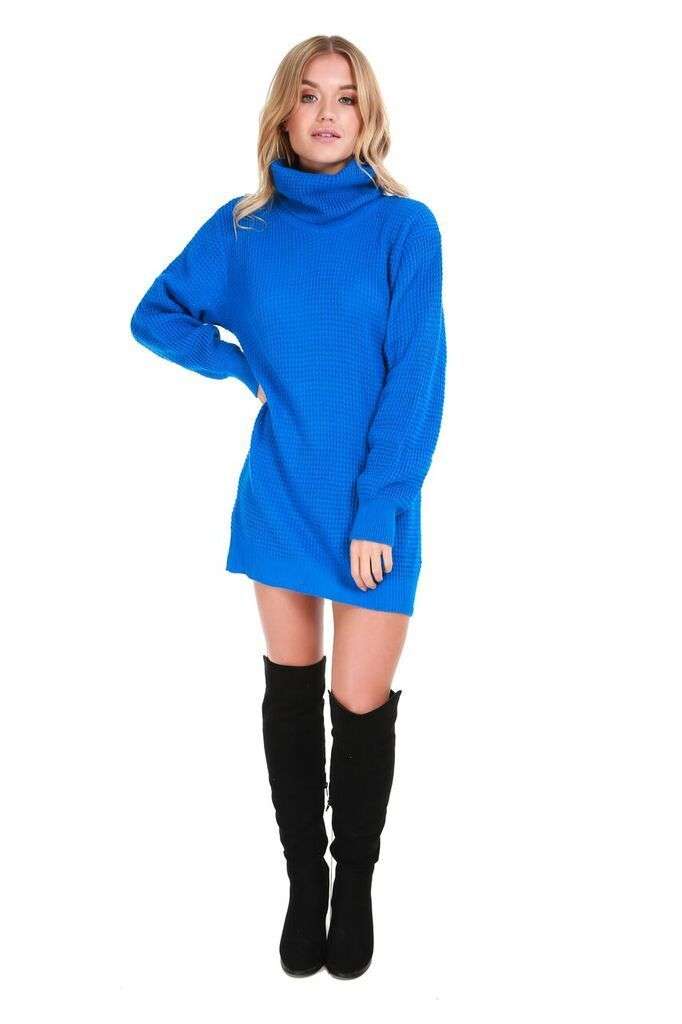 Sophia Long Sleeve Roll Neck Oversized Knitted Dress - bejealous-com