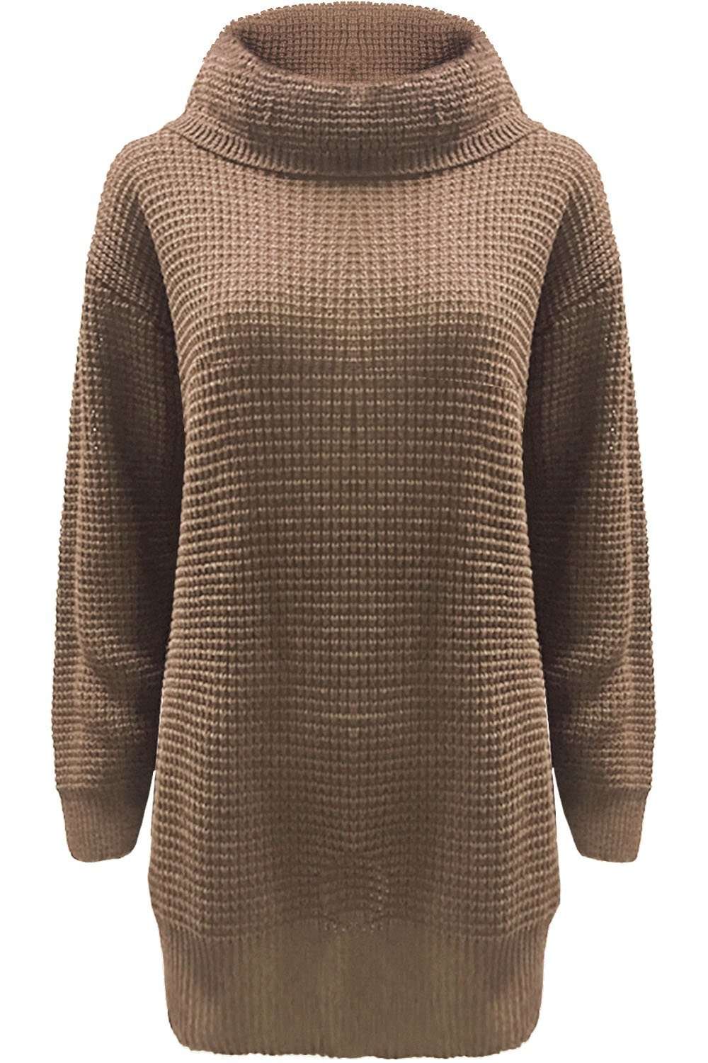 Sophia Long Sleeve Roll Neck Oversized Knitted Dress - bejealous-com