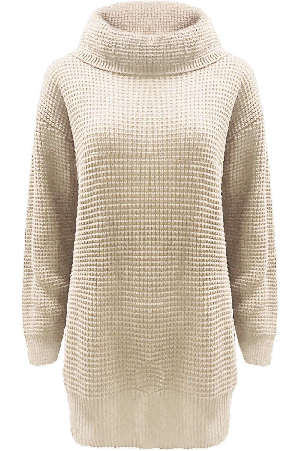 Sophia Long Sleeve Roll Neck Oversized Knitted Dress - bejealous-com