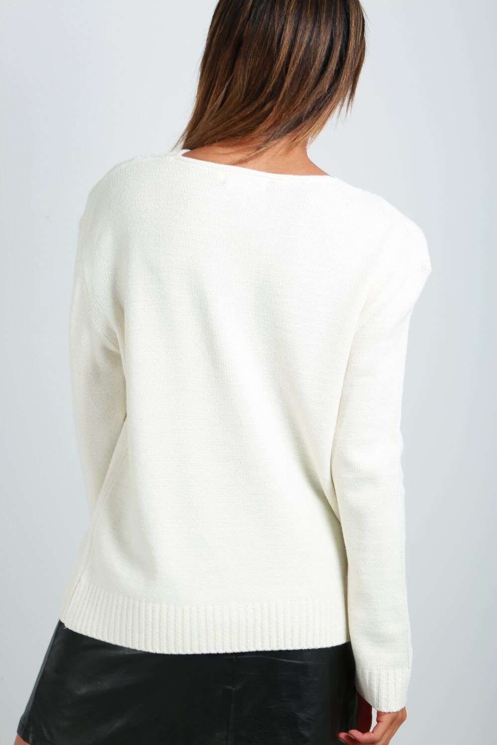 Sophie Long Sleeve Button Neck Cable Knitted Jumper - bejealous-com