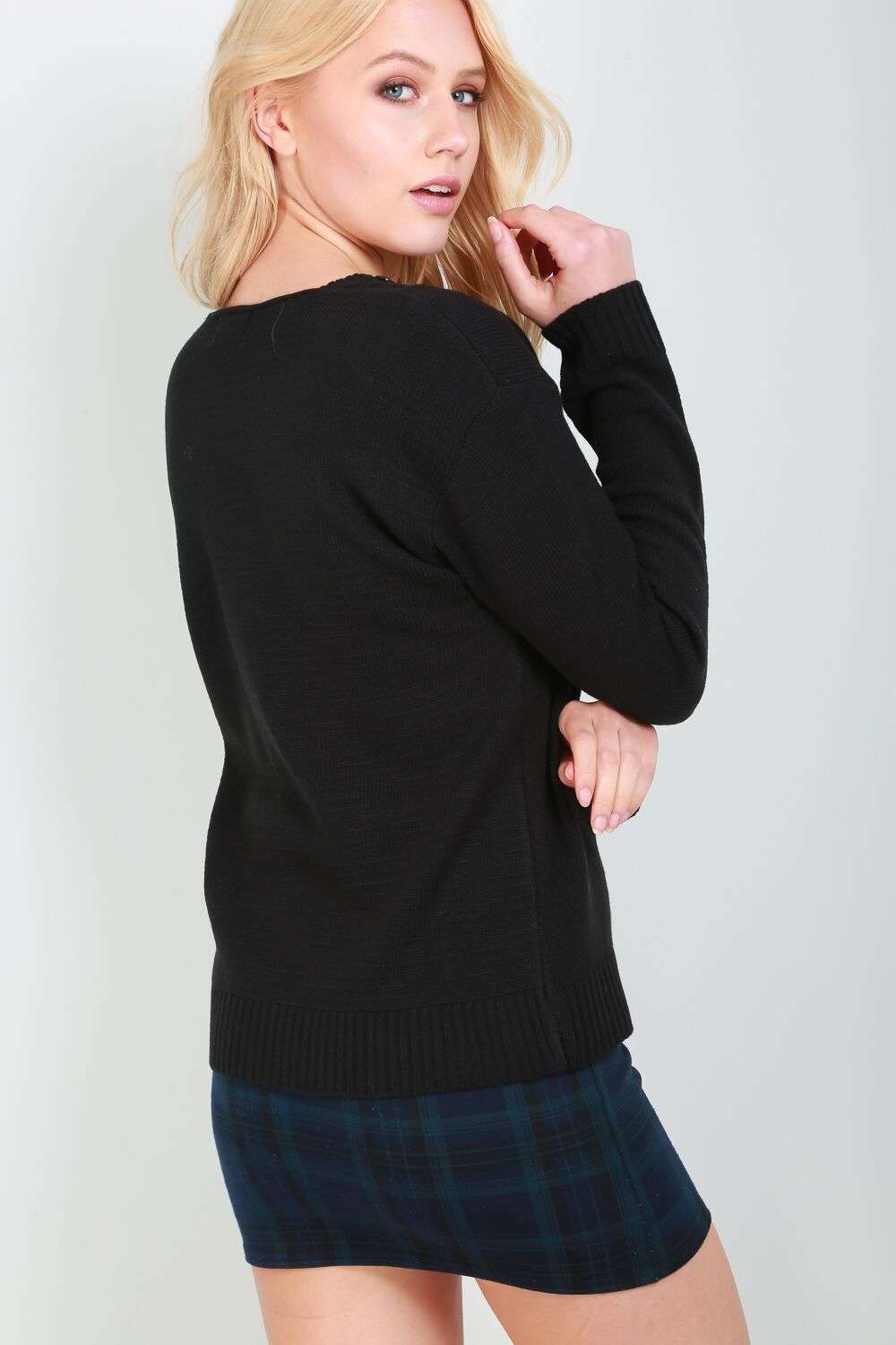 Sophie Long Sleeve Button Neck Cable Knitted Jumper - bejealous-com